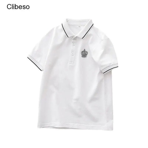 Clibeso-남아 폴로 셔츠 키즈 반팔 코튼 티셔츠 자수 포함 어린이 여름 겉옷 학교 스포츠 의류