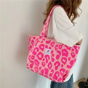 작은 흰 토끼 한국 동대문 같은 스타일 핑크 레오파드 무늬 어깨 가방 대용량 토트 백 학생 캔버스 가방