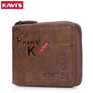 KAVIS 남성용 정품 가죽 지갑 빈티지 비즈니스 미니 짧은 지갑 RFID 차단 카드 홀더 Hasp 동전 주머니