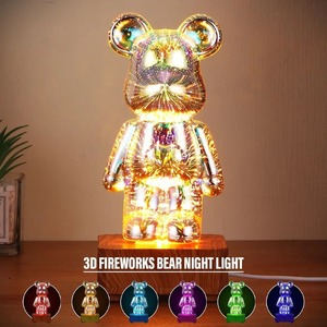 LED 3D 곰 불꽃 놀이 야간 조명 USB 프로젝터 램프 색상 변경 가능 주변 램프 어린이 방 침실 장식에 적합