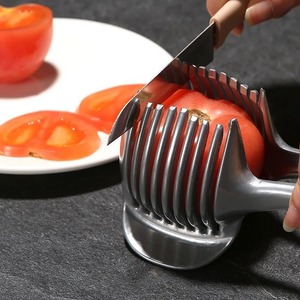편리한 스테인레스 스틸 양파 홀더 감자 토마토 슬라이서 야채 과일 커터 안전 요리 도구 액세서리 주방 도구