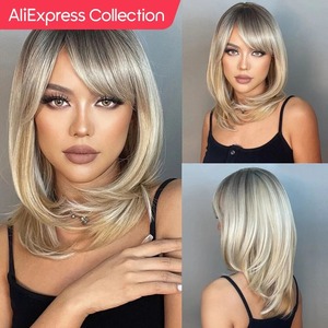 AliExpress 컬렉션 짧은 스트레이트 금발 머리 흑인 여성용 어깨 길이 레이어드 자연스러운 헤어라인 합성 열