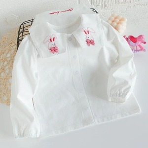 일본 소녀 긴팔 셔츠 만화 토끼 귀여운 상의 한국 어린이 블라우스 소녀 티셔츠 아기 티 흰색 블라우스