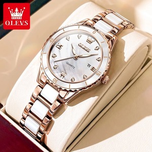 OLEVS 여성용 다이아몬드 체중계 날짜 표시 방수 야광 시계 우아한 패션 세라믹 쿼츠 시계