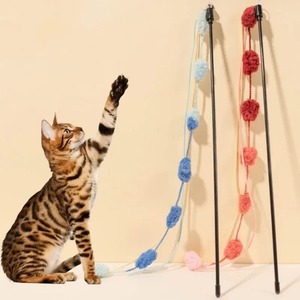 고양이용 울 볼 태슬 장난감 종 봉제 공 고양이 스틱 물기 방지 인터랙티브 고양이 장난감 애완 동물 제품