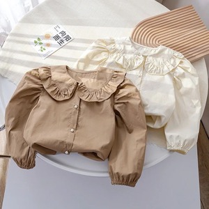 한국 스타일 키즈 긴팔 단색 셔츠 아기 소녀 면 상의 어린이 의류 가을 아기 소녀 캐주얼 루즈 셔츠