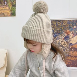 귀마개가 있는 아기 모자 큰 폼폼 비니 양모 봉제 어린이 니트 모자 여아 남아 겨울 두껍고 따뜻한 어린이 액세서리 2-8T