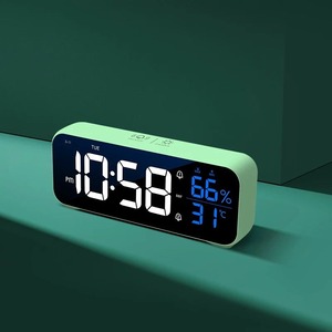 LED 디지털 음악 알람 시계 음성 제어 온도 및 습도 디스플레이 탁상용 시계 가정용 테이블 장식 1200mAh 내장