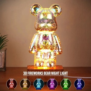 3D 불꽃놀이 곰 조명 LED 야간 조명 침실 장식 USB 분위기 디밍 데스크 램프 색상 변경 가능 어린이 선물 7 가지