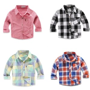 봄 가을 스트라이프 소년 셔츠 아기 키즈 코튼 셔츠 캐주얼 패션 격자 무늬 블라우스 16 색
