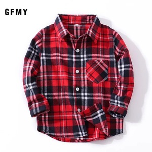 GFMY2021 봄 여름 100% 면 전체 소매 패션 격자 무늬 소년 셔츠 2T-14T 캐주얼 큰 아이 옷 코트