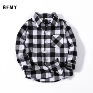 GFMY2021 봄 가을 전체 소매 어린이 패션 격자 무늬 소년 셔츠 100% 코튼 2T-14T 캐주얼 큰 아이 옷 봄 코트