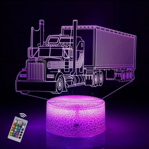 3D 트럭 착시 램프 다채로운 Led 야간 조명 소방차 테이블 램프 터치 원격 3D 트랙터 침대 옆 램프 남아용 아기 선물