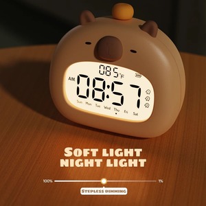 침대 옆 LED 시계 어린이 알람 시계 어린이 수면 트레이너 온도 디스플레이 충전식 제어 디지털 귀여운 카피바라