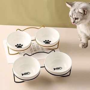 고양이 더블 볼 스탠드 및 매트 둥근 개 금속 높이 새끼 고양이 강아지 세라믹 먹이 접시 물 마시는 애완 동물 액세서리
