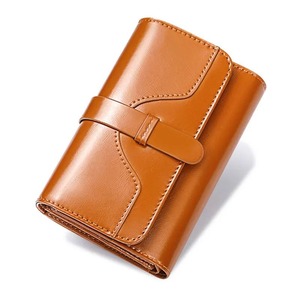 패션 오일 왁스 정품 가죽 지갑 숙녀 짧은 클러치 지갑 3 배 가죽 지갑 신용 카드 동전 가방 RFID