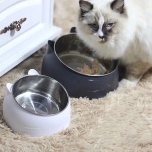 고양이 개 그릇 스테인레스 스틸 미끄럼 방지 강아지 베이스 고양이 먹이 식수 공급기 기울임 안전 장치 목 애완 동물 그릇 15 도 높이