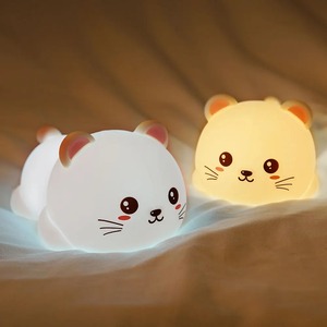 귀여운 고양이 야간 조명 실리콘 보육 고양이 램프 어린이 탭 컨트롤 에너지 절약 LED 램프 여아 남아용 귀여운 선물 7 가지 색상