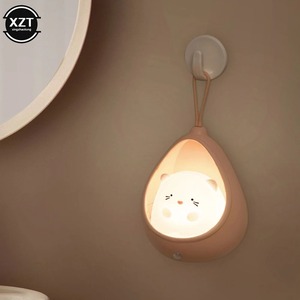 LED 야간 조명 센서 제어 귀여운 동물 인간 유도 램프 어린이 침실 USB 충전식 실리콘 벽 조명