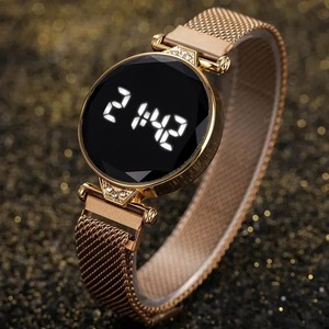 2023 여성용 럭셔리 전자 시계 로즈 골드 스테인레스 스틸 여성용 손목시계 LED 디지털 시계 Reloj Mujer